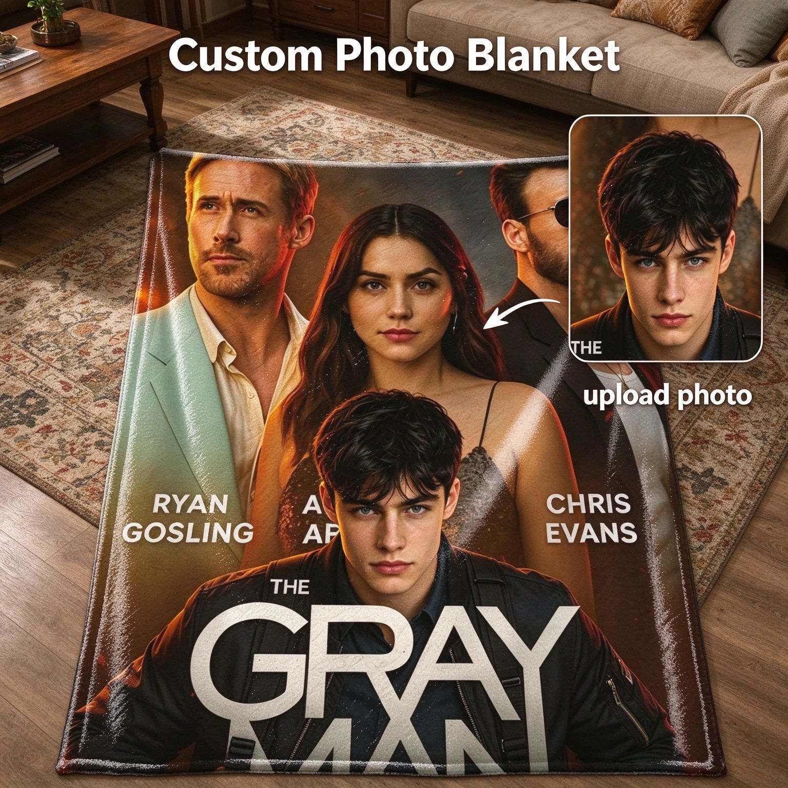 Custom Photo Face Blanket Personalized Movie Poster Portrait Soft Flannel Fleece Throw Skin Friendly Anti Pilling