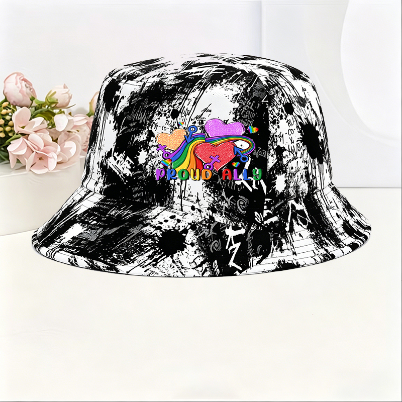 Unisex Classic Graffiti Bucket Hat with Rainbow Hearts and 