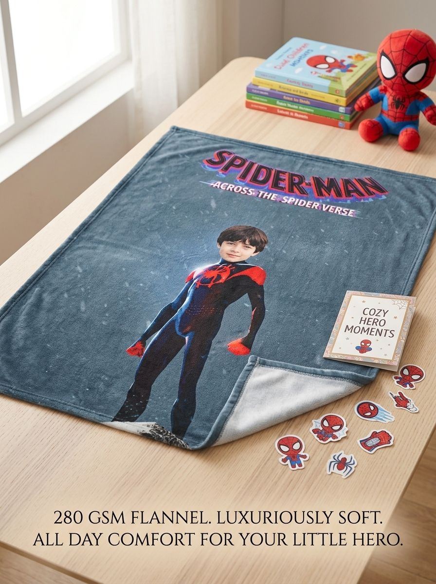 Custom Face Photo Superhero Flannel Blanket Ultra Soft Personalized Throw for Kids and Fans Cozy Bed Sofa Fleece Wrap
