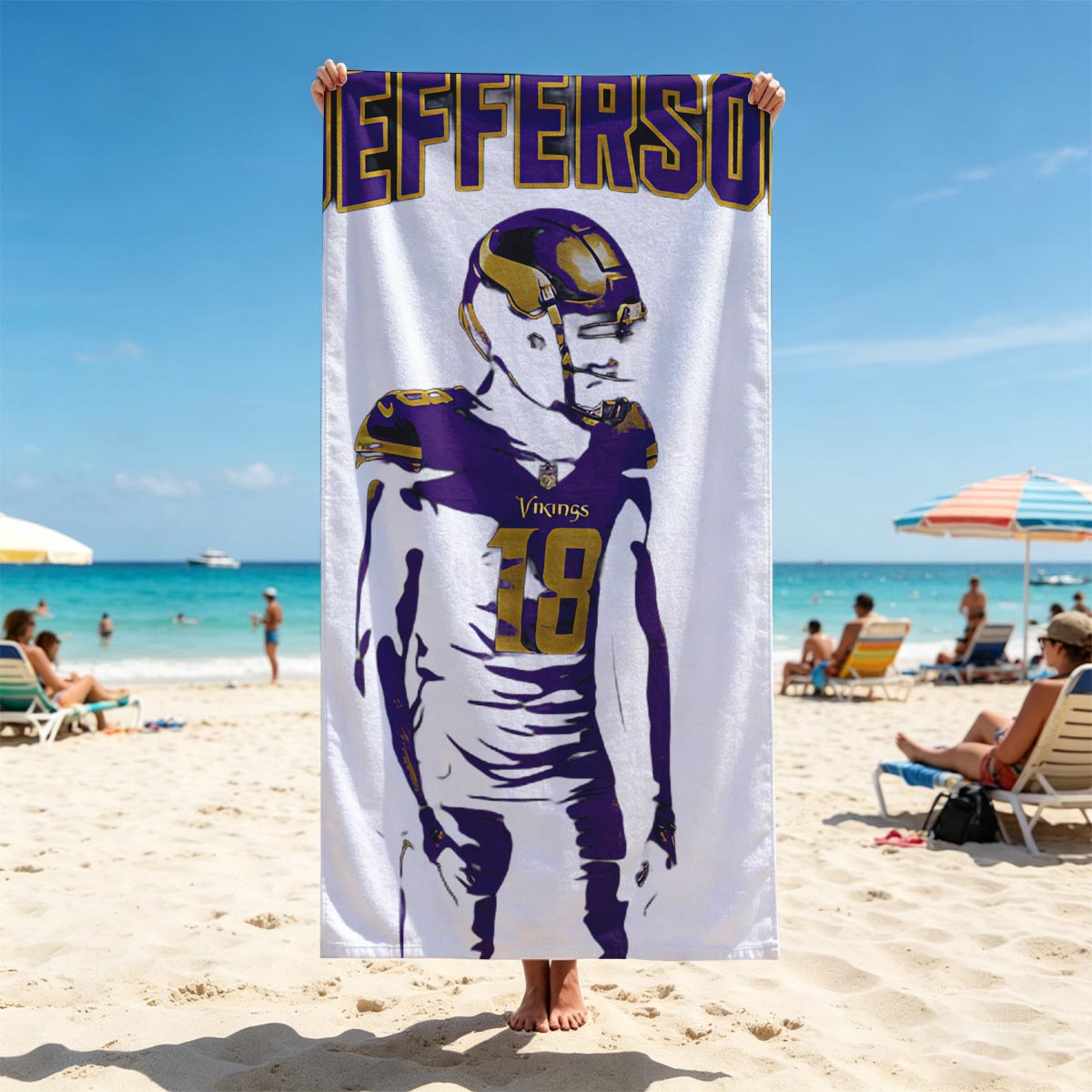 Justin Jefferson, Vikings #18, NFL Football Player - Beach towels