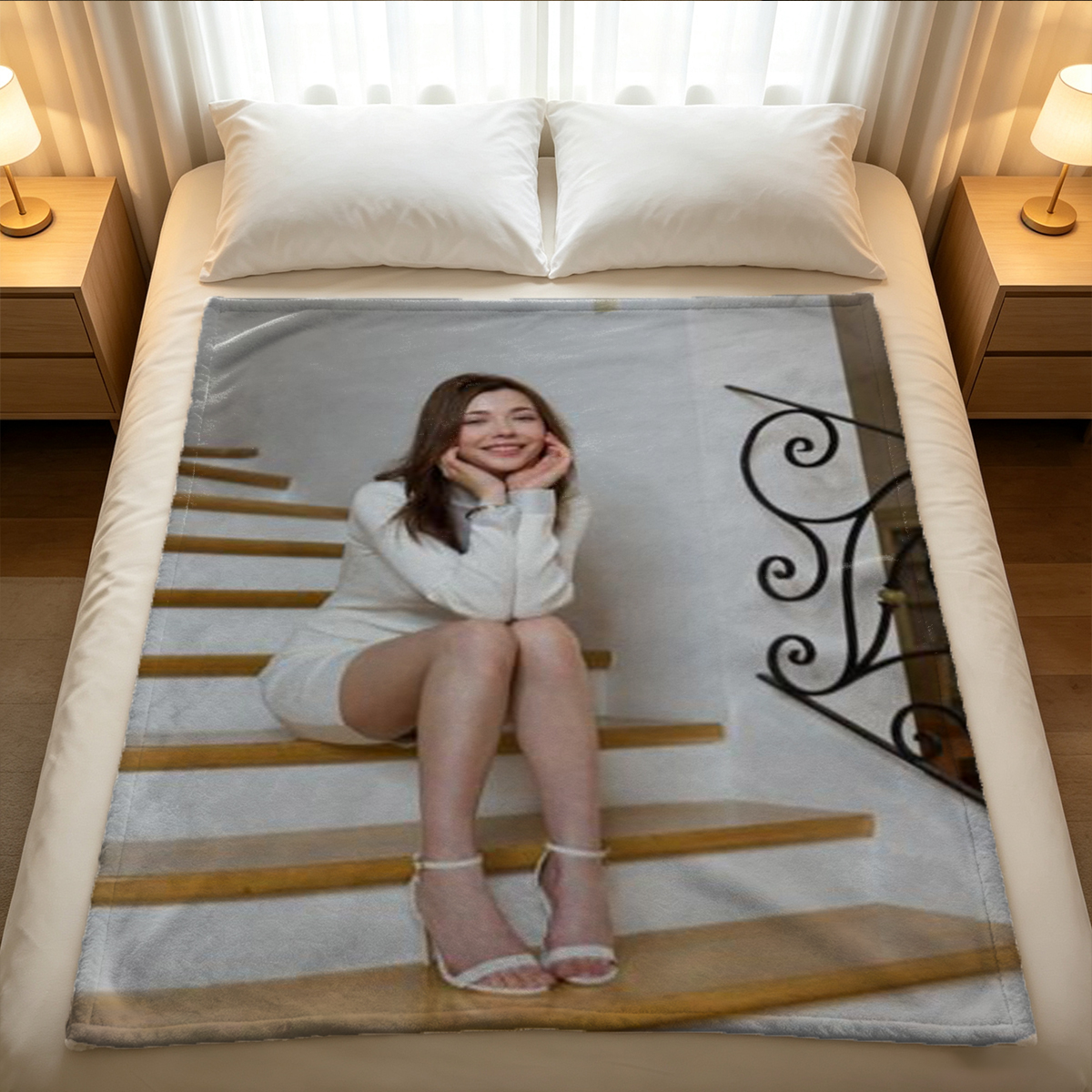 Nana Eikura in a white towel and thong by the window. - Blanket