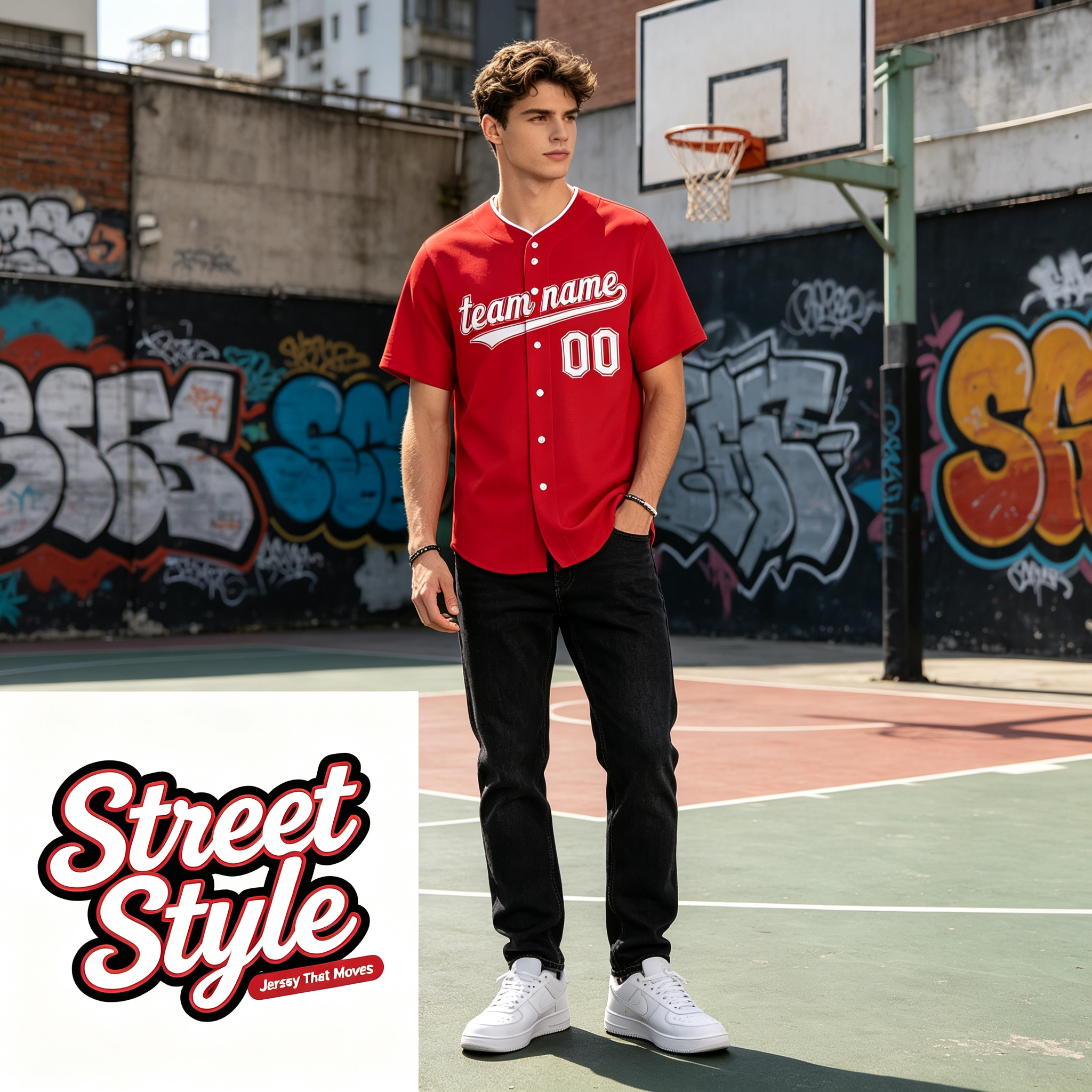 Custom Printed Cleveland Block Letter Style Baseball Jersey Red Navy White Trim Button Down Shirt for Men and Women