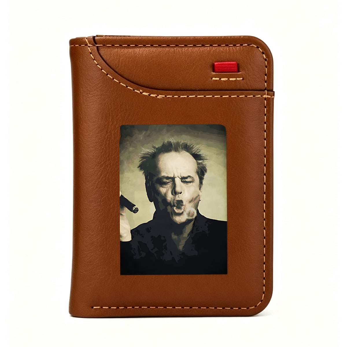 Jack Nicholson as The Joker, smoking a cigar, intense expression - Vertical Style Wallet
