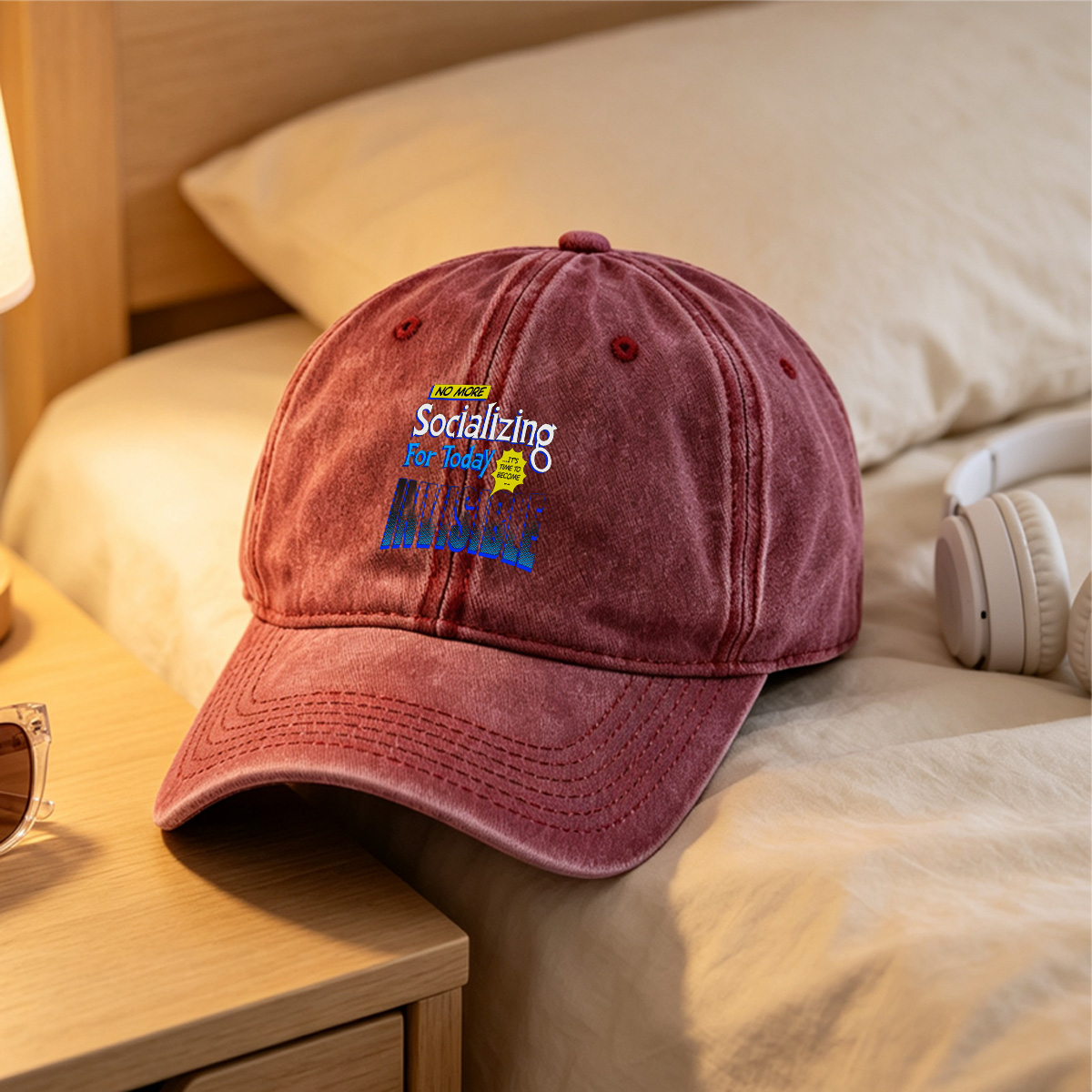 No More Socializing For Today: It's Time to Become Invisible - Washed Denim - Baseball Cap