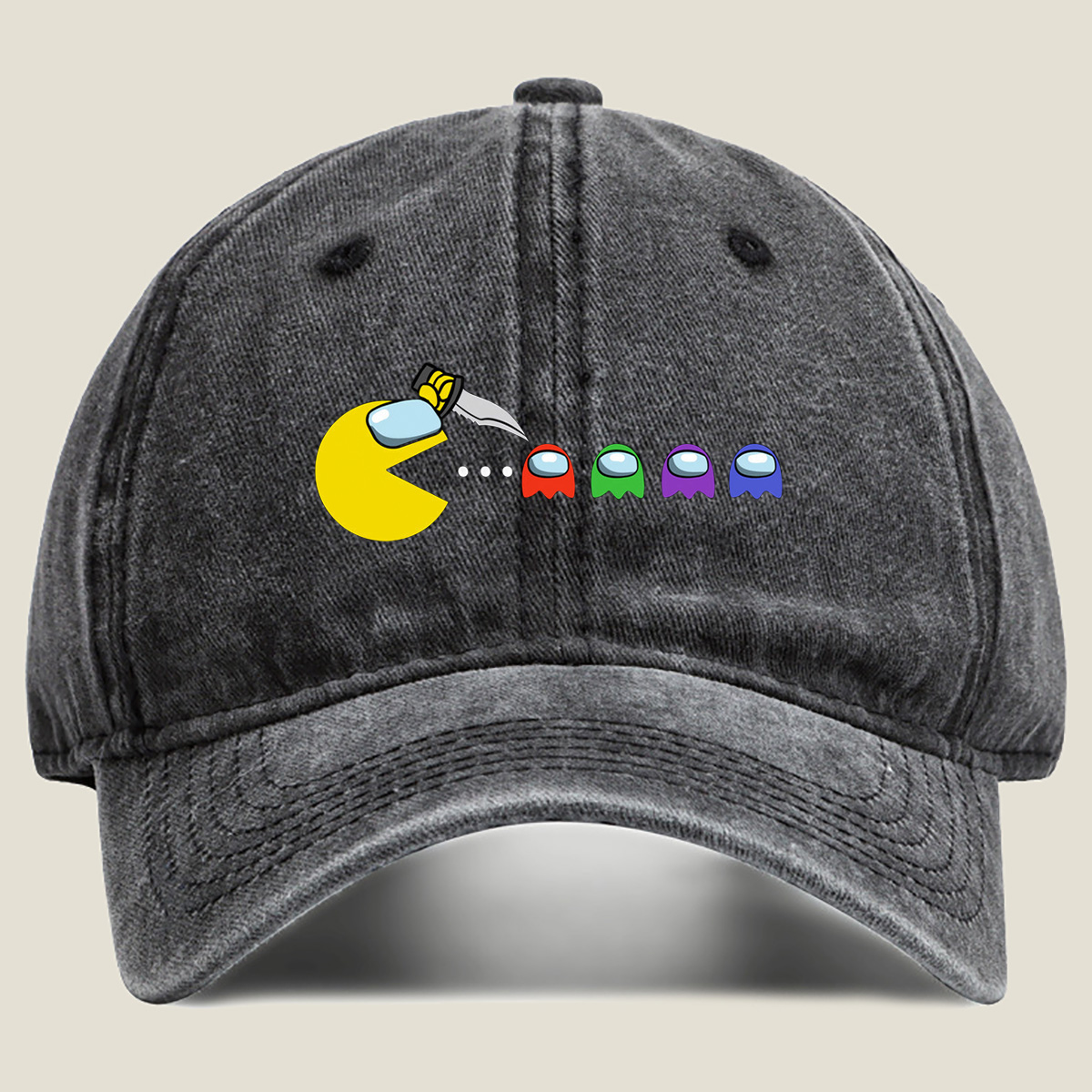Pac-Man Meets Among Us Characters - Washed Denim - Baseball Cap