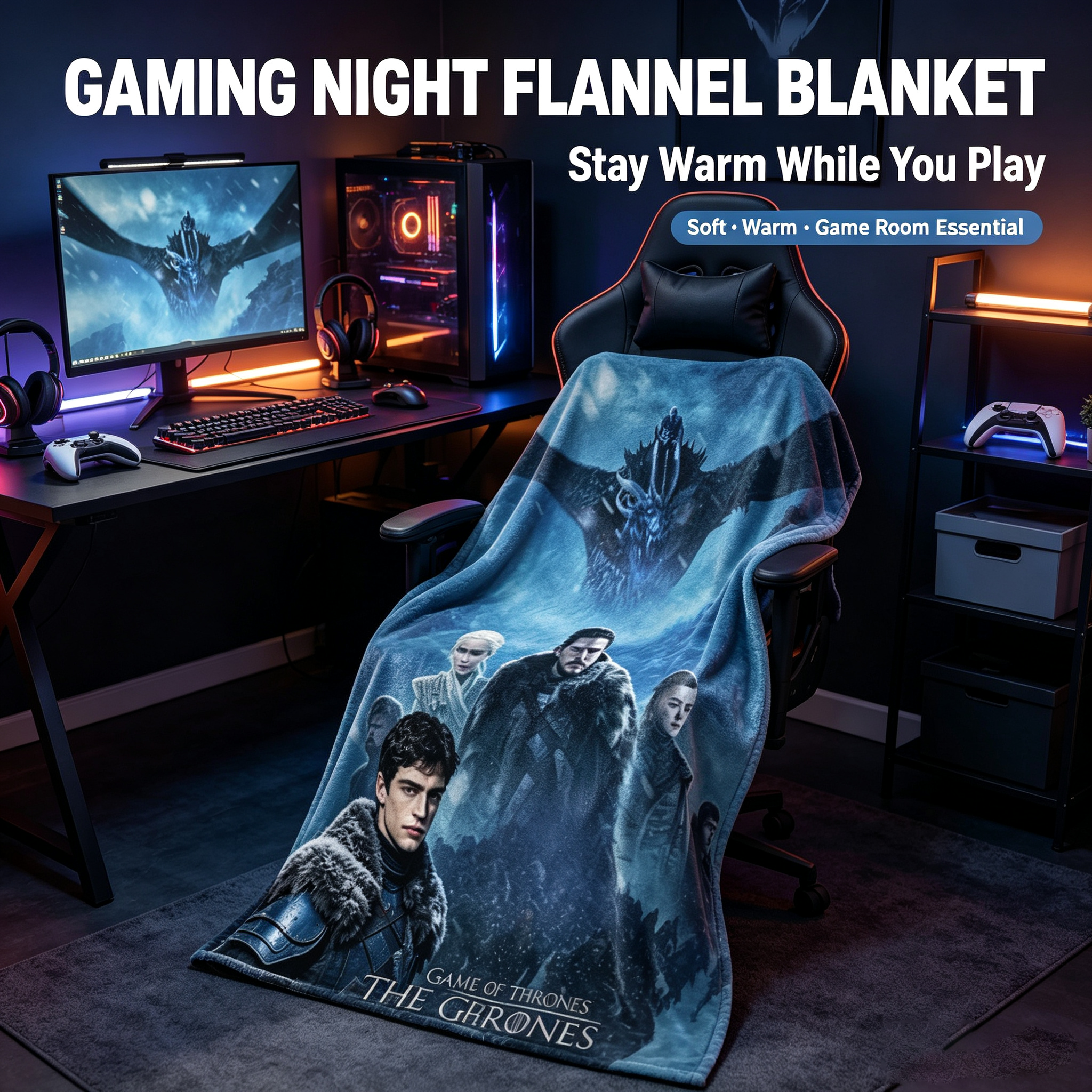 Custom Face Blanket Game of Thrones The Great War Flannel Blanket Winter Warfare Theme Gift for Fans and Collectors