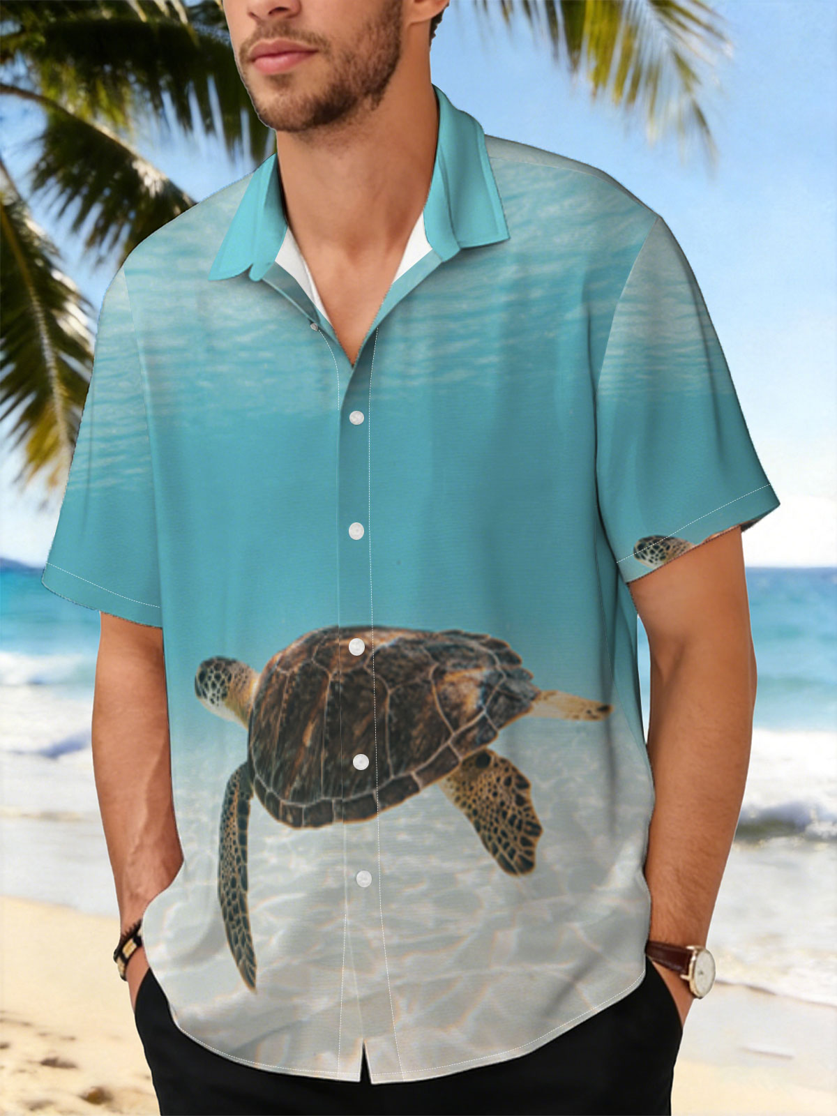 Sea Turtle Swimming in Clear Blue Water -  Shirt