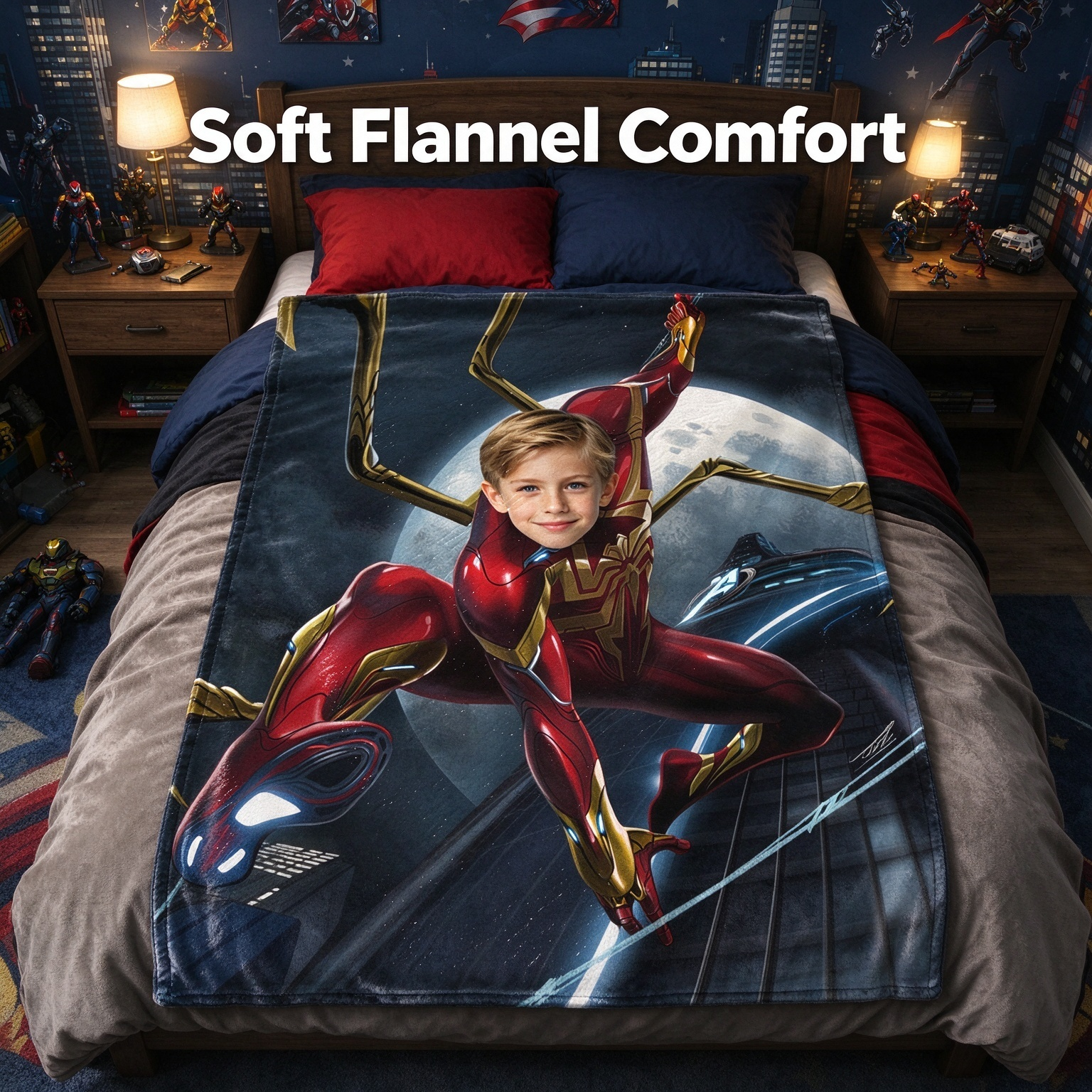 Custom Face Superhero Fleece Blanket Personalized Photo Throw Anti-Pilling Soft Plush Cover Ideal Personalized Gift