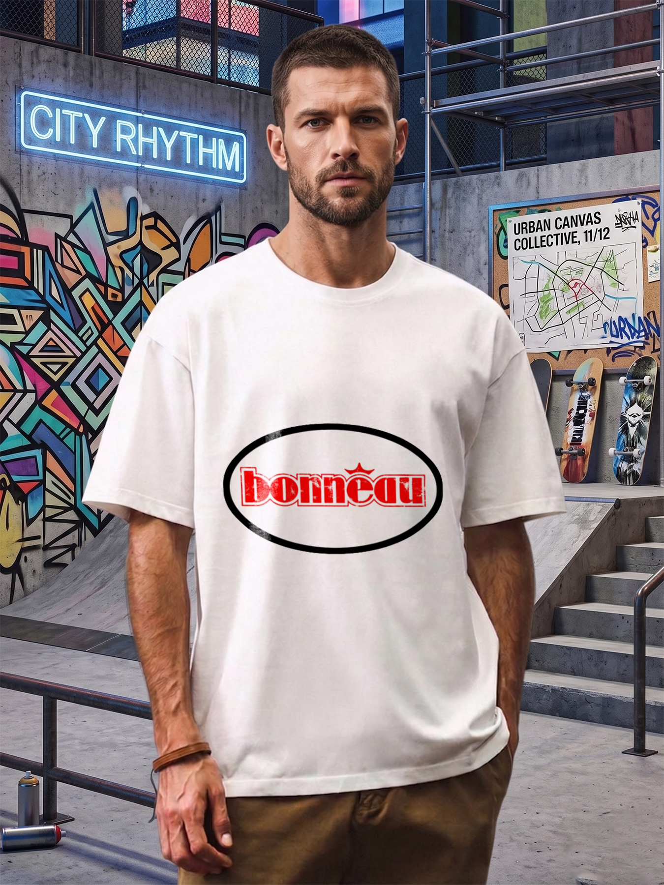 Men's Printed T-Shirt with Bonneau Logo Red Crown Design Casual Round Neck Summer Lightweight Breathable Short Sleeve Tee for Daily Wear Outdoor Activities and Street Style Fashion Lovers
