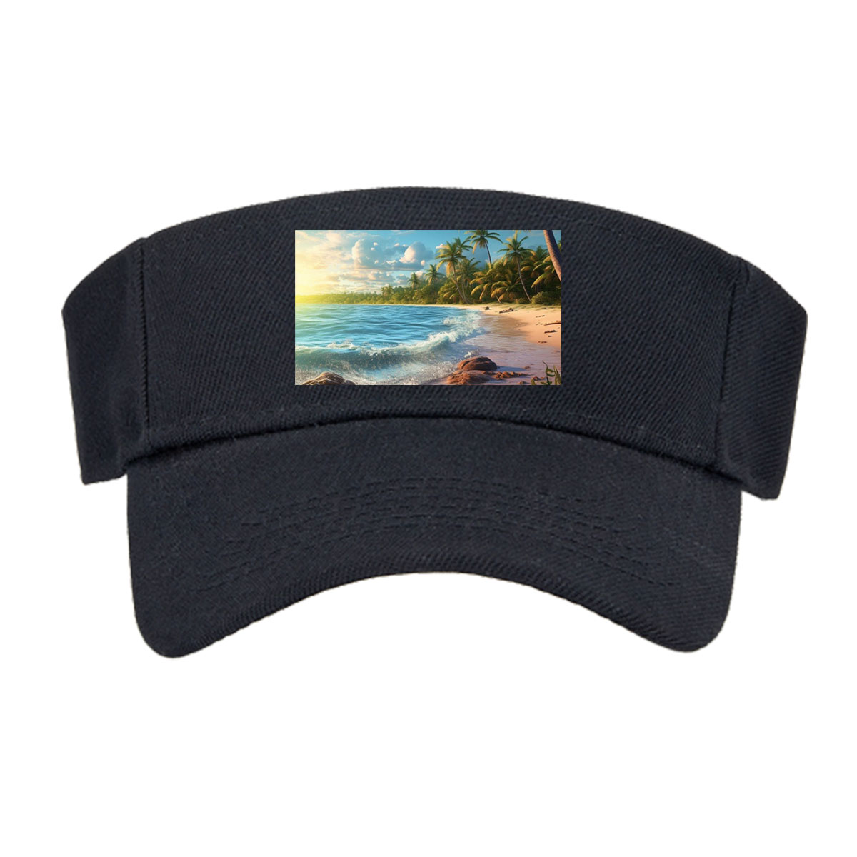 Tropical Beach at Sunset with Palm Trees and Gentle Waves -  Visor cap