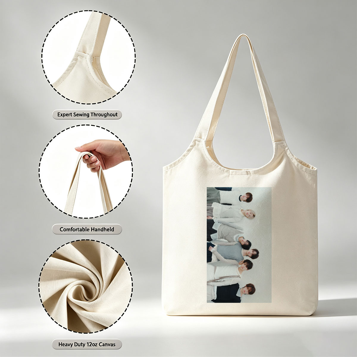 TOMORROW X TOGETHER Members Lying on White Background in Coordinated Outfits - Canvas shoulder bags/