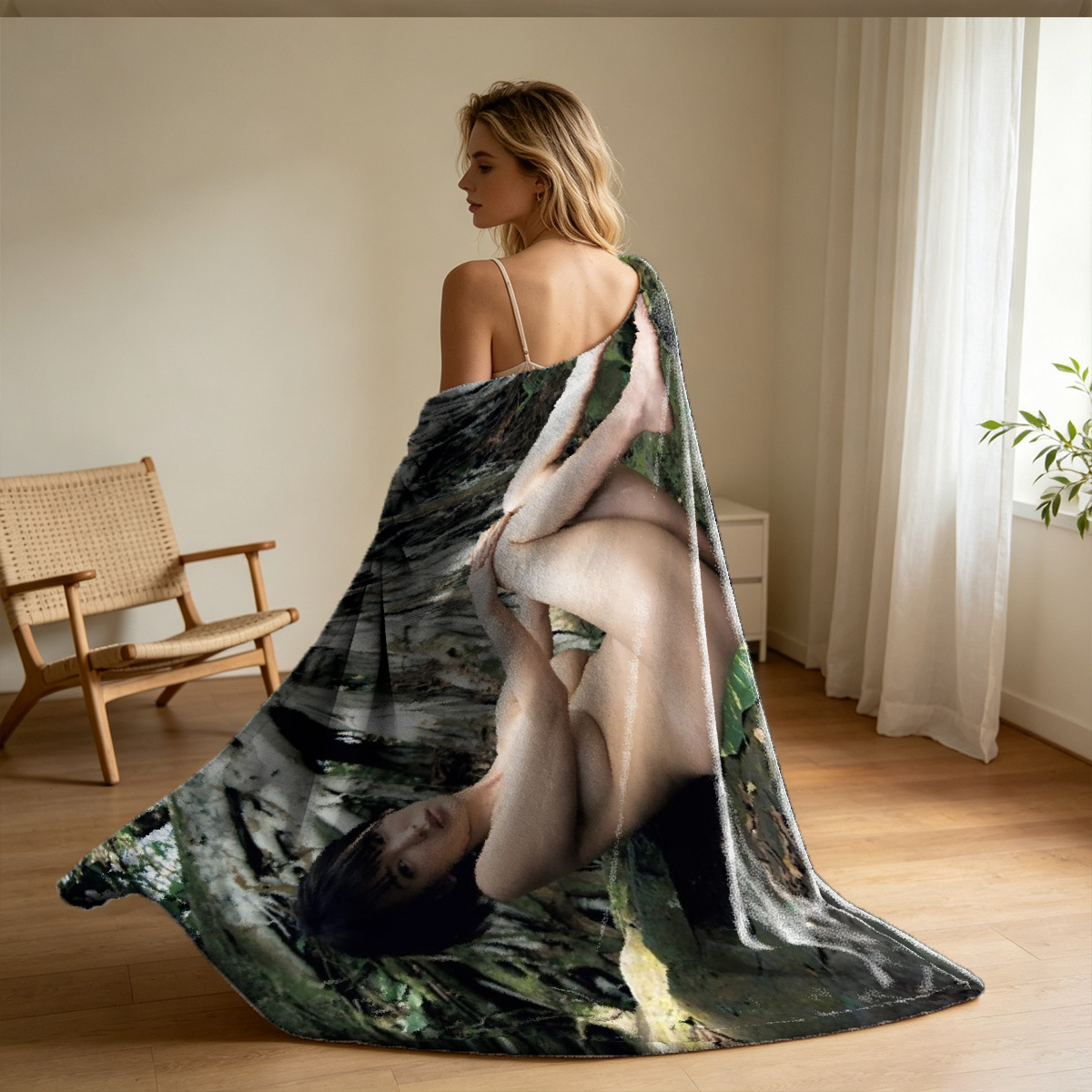 Jennifer Lawrence nude on a bar stool by the river - Blanket