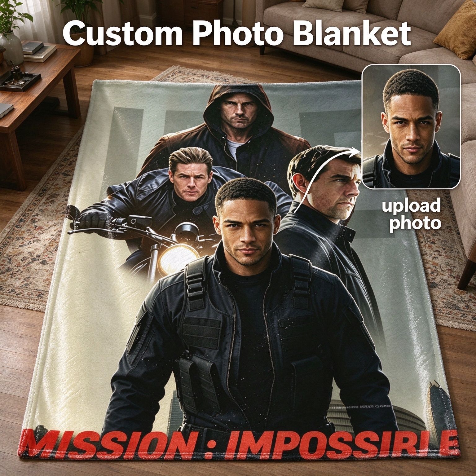 Custom Photo Flannel Blanket Personalized Action Hero Portrait Ultra Soft Skin Friendly Cozy Warm Throw for Sofa Couch