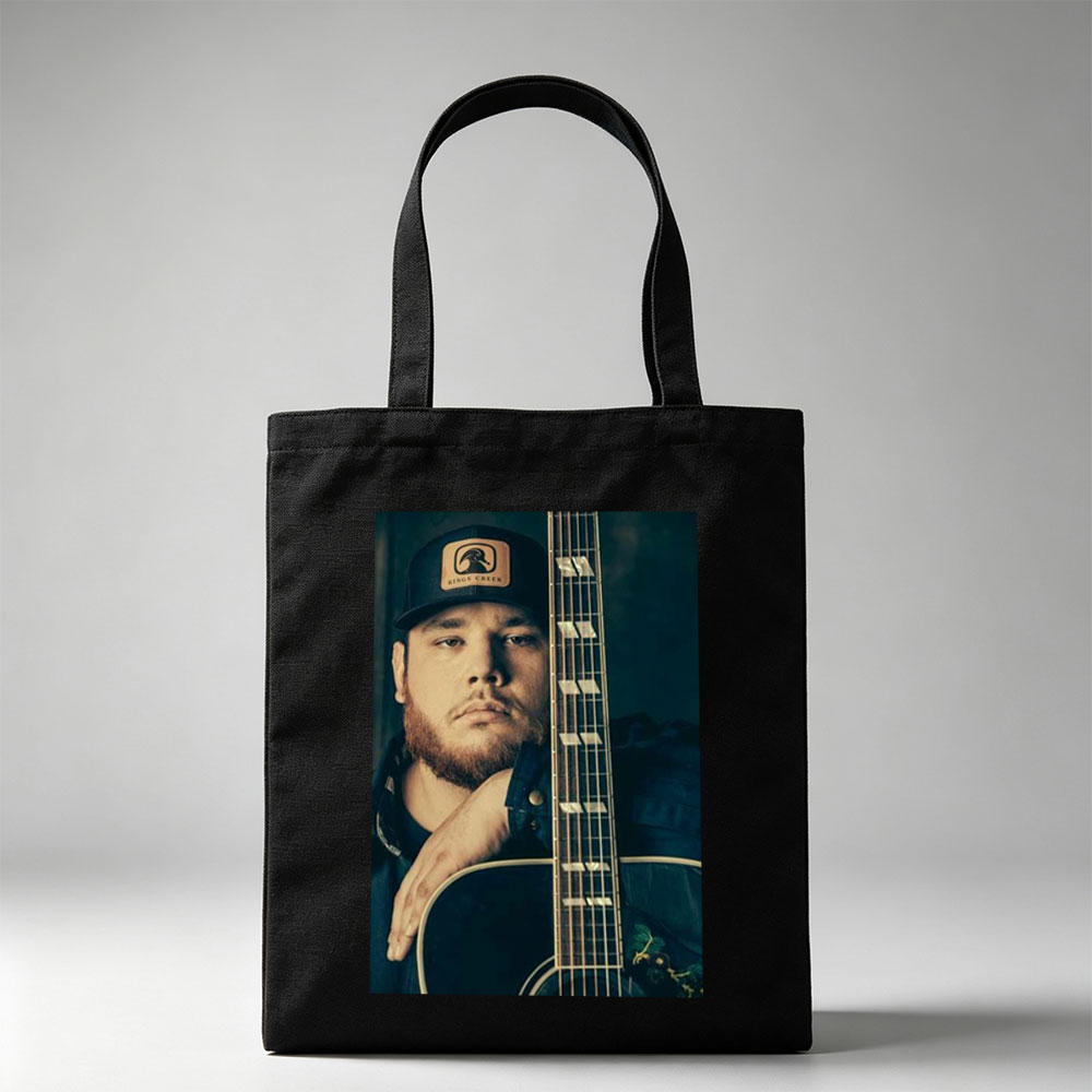 Luke Combs Holding Acoustic Guitar in Studio Portrait - Canvas tote bags