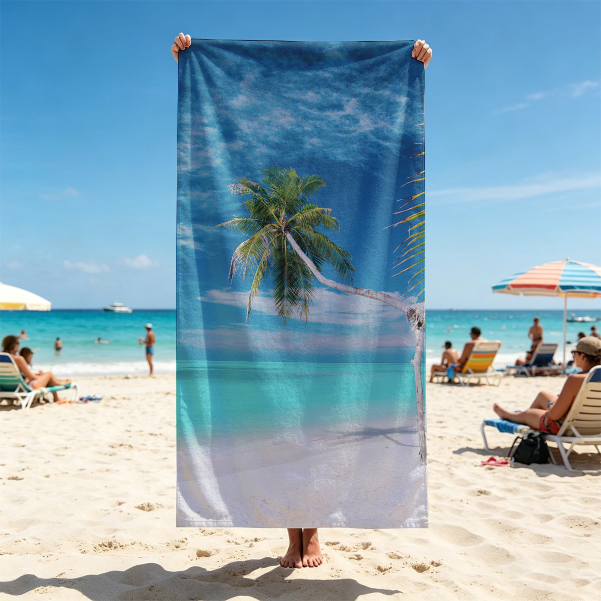 Tropical beach with palm tree and turquoise water - Beach towels