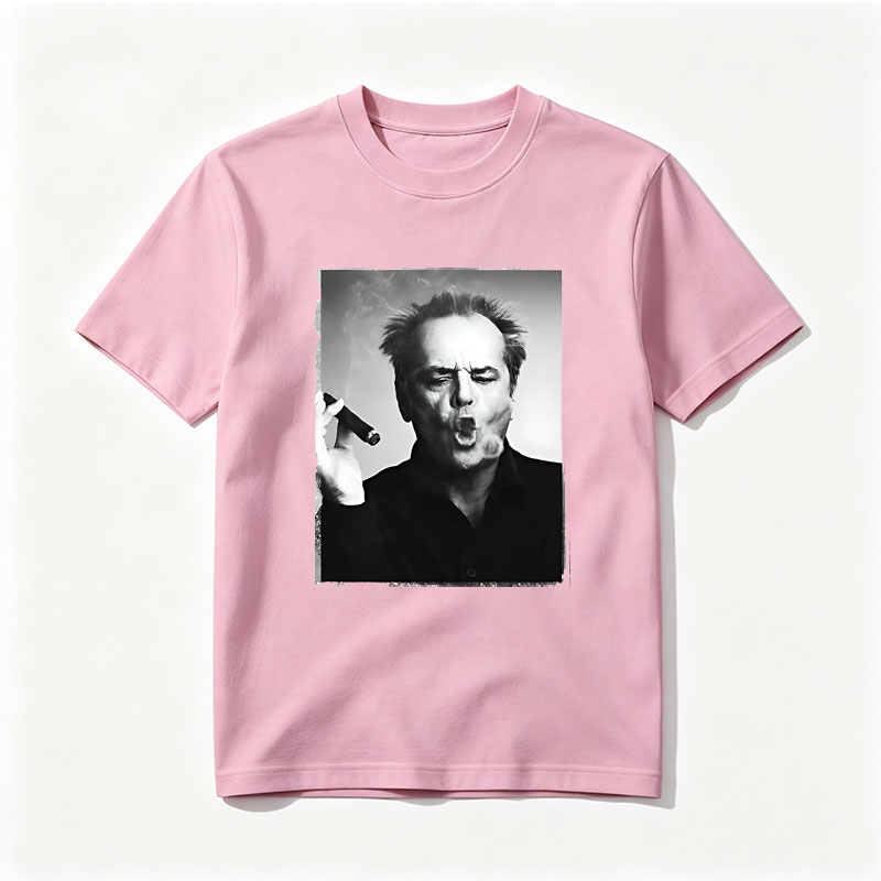 Jack Nicholson smoking a cigar, intense expression, black and white portrait - Tee
