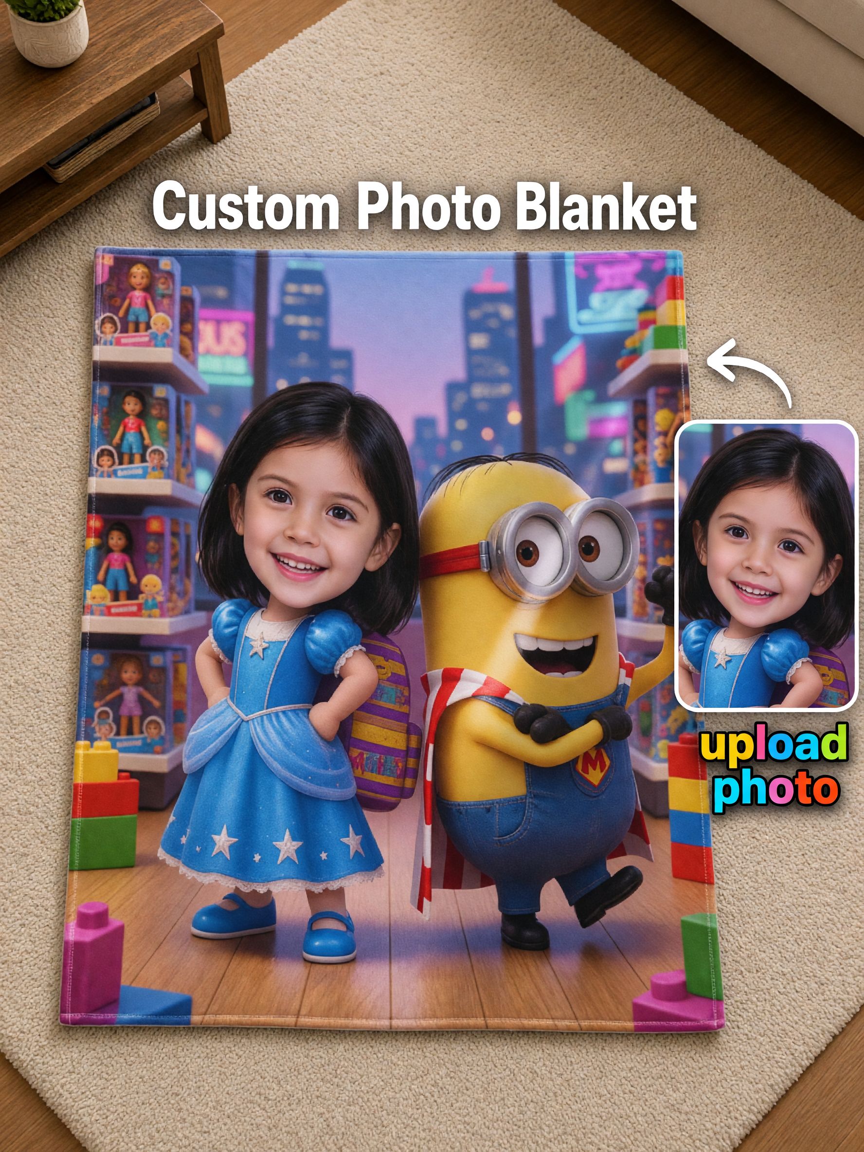Personalized Custom Face Photo Blanket Soft Warm Flannel Fleece Throw for Kids Sofa Bed Ideal Personalized Gift