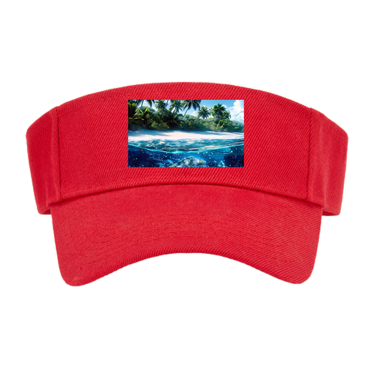 Tropical Paradise with Vibrant Coral Reef and Palm Trees -  Visor cap