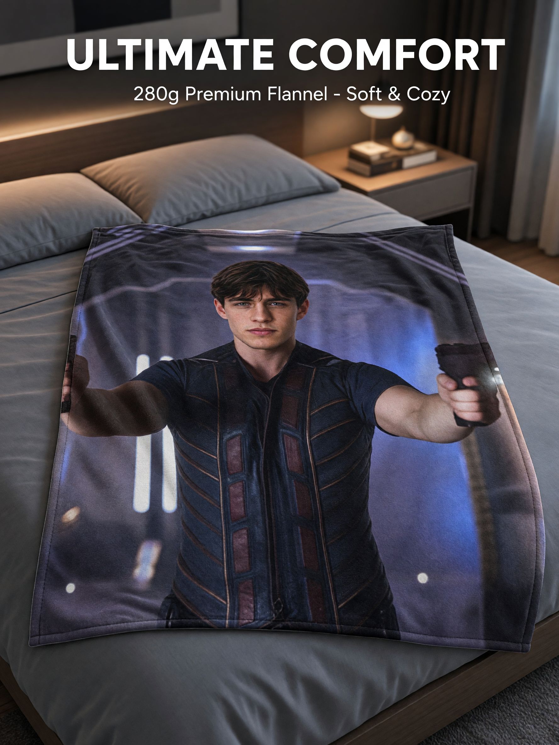 Custom Photo Face Flannel Blanket Personalized Picture Throw for Bed Couch, Ultra Soft Cozy Keepsake Gift for Family
