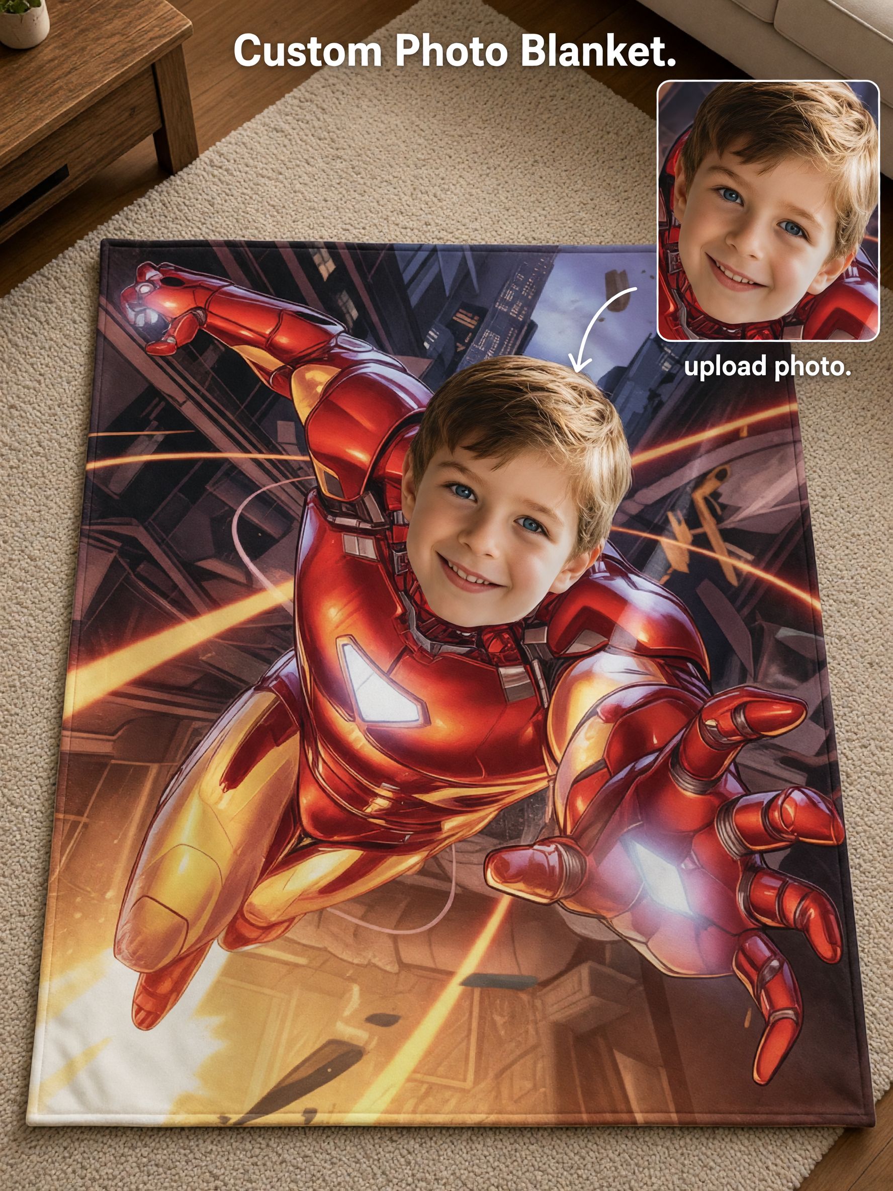 Custom Photo Superhero Flannel Fleece Blanket Personalized Face Picture Cozy Throw Skin Friendly Anti Pilling Bed Sofa