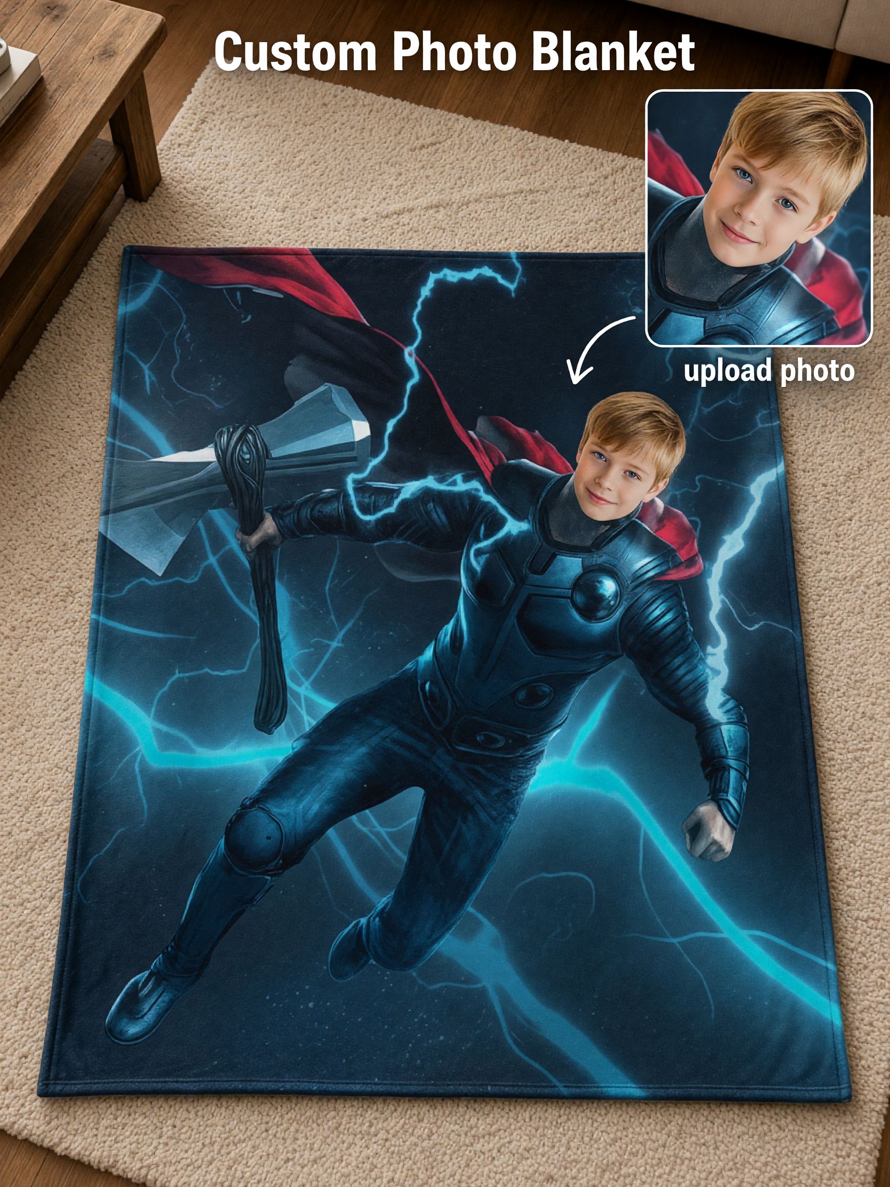 Custom Photo Face Superhero Blanket Ultra Soft Flannel Throw Bedding Ideal Personalized Gift for Kids