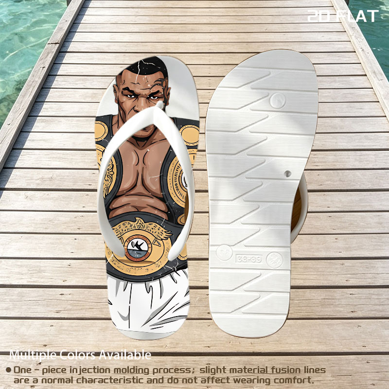 Mike Tyson in Boxing Glory with Championship Belts -  flip-flops