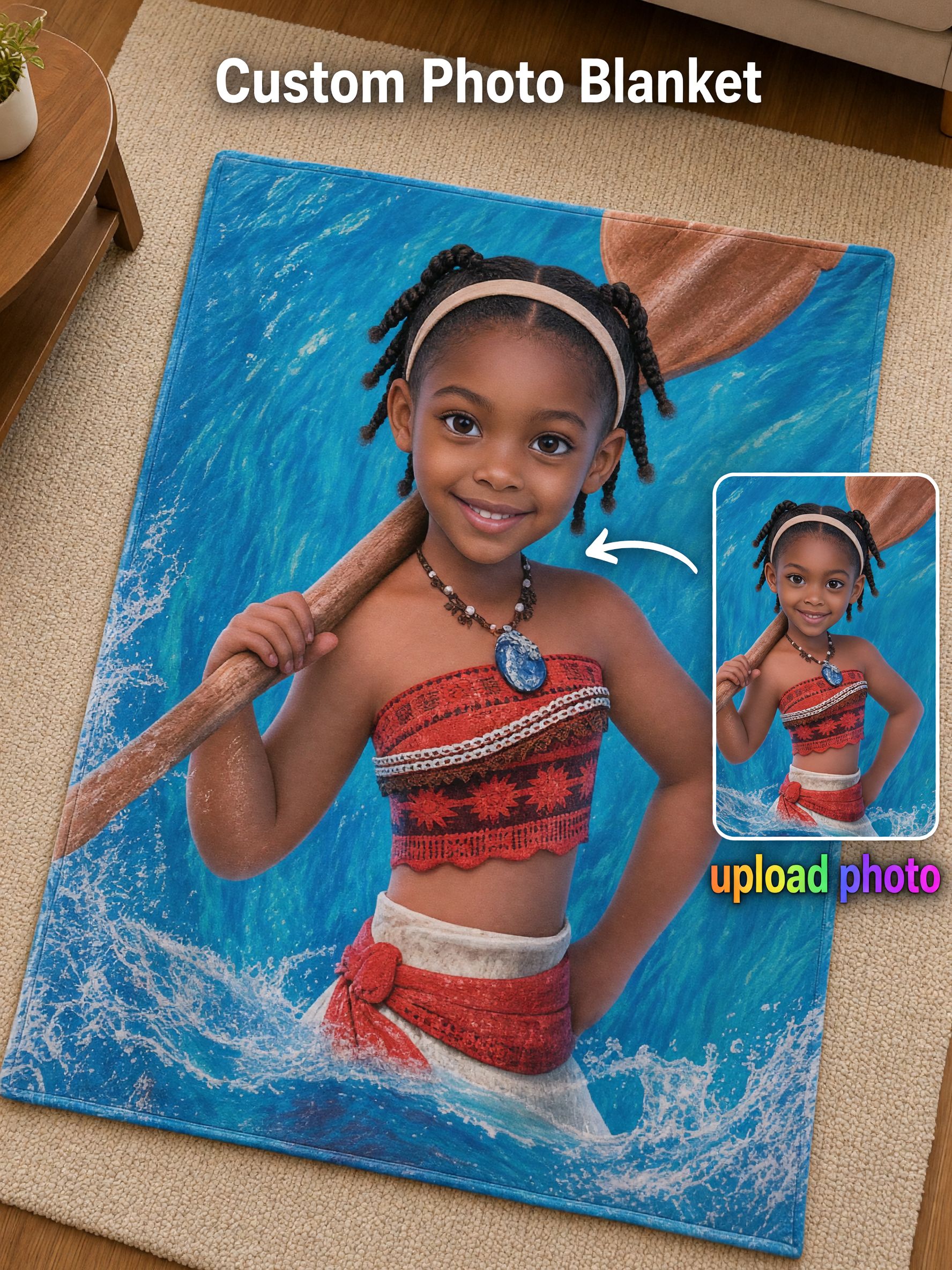 Custom Face Blanket Personalized Photo Island Adventure Flannel Throw Cozy Velvet Fleece Gift for Kids and Family