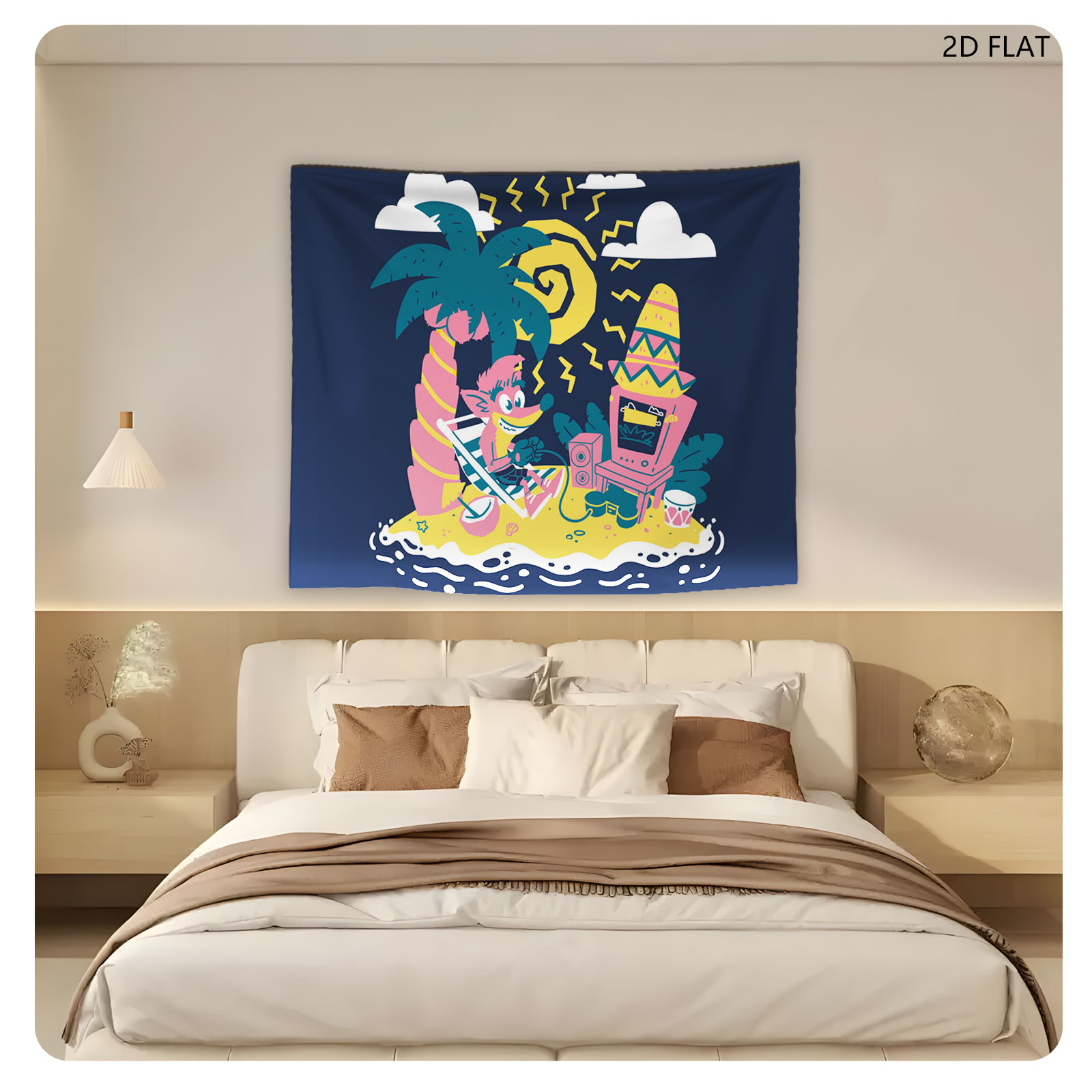 Crash Bandicoot on a Tropical Island with DJ Setup - Tapestry