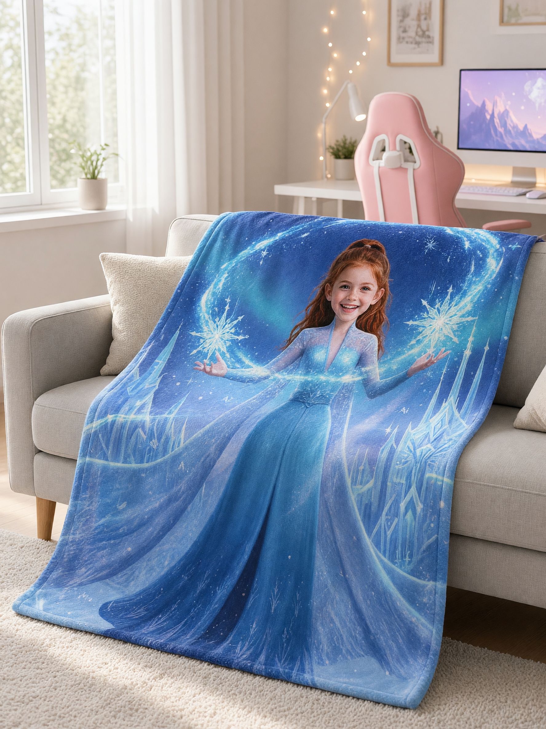 Custom Photo Face Blanket Personalized Ice Princess Flannel Throw Ideal Birthday Gift for Girls