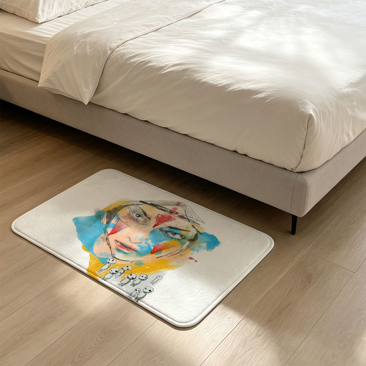 Abstract Portrait with Colorful Geometric Patterns and Miniature Figures - Flannel floor mat