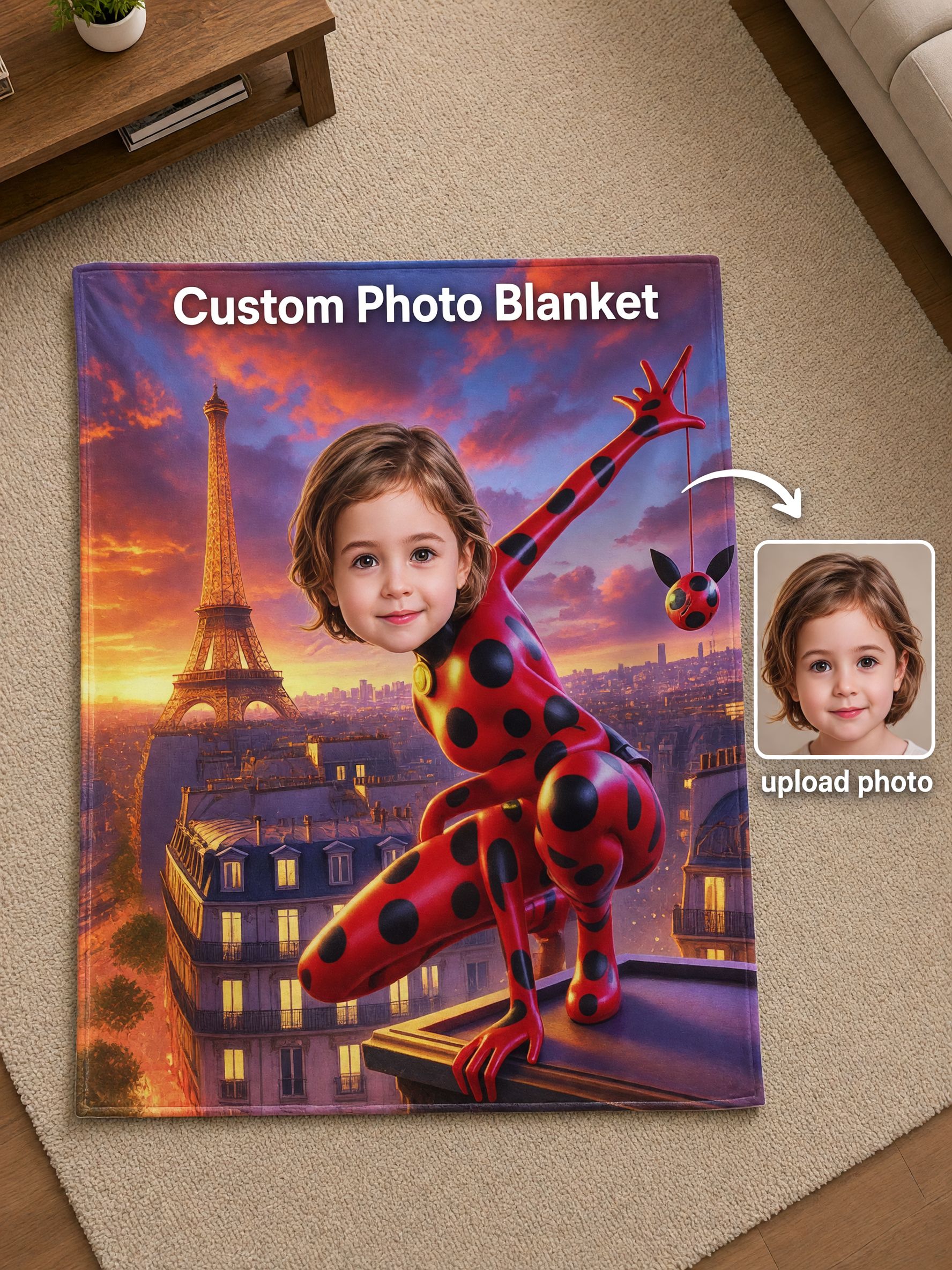 Custom Face Blanket Personalized Superhero Photo Flannel Throw for Kids and Adults, Cozy Plush Bed Couch Gift