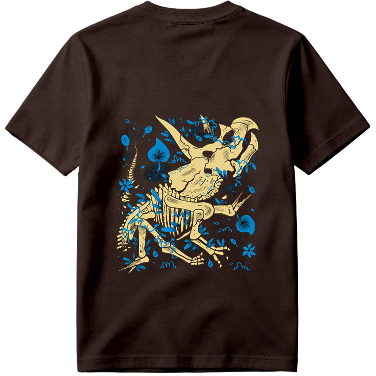 Triceratops Skeleton with Blue Leaves and Water Splash - Tee