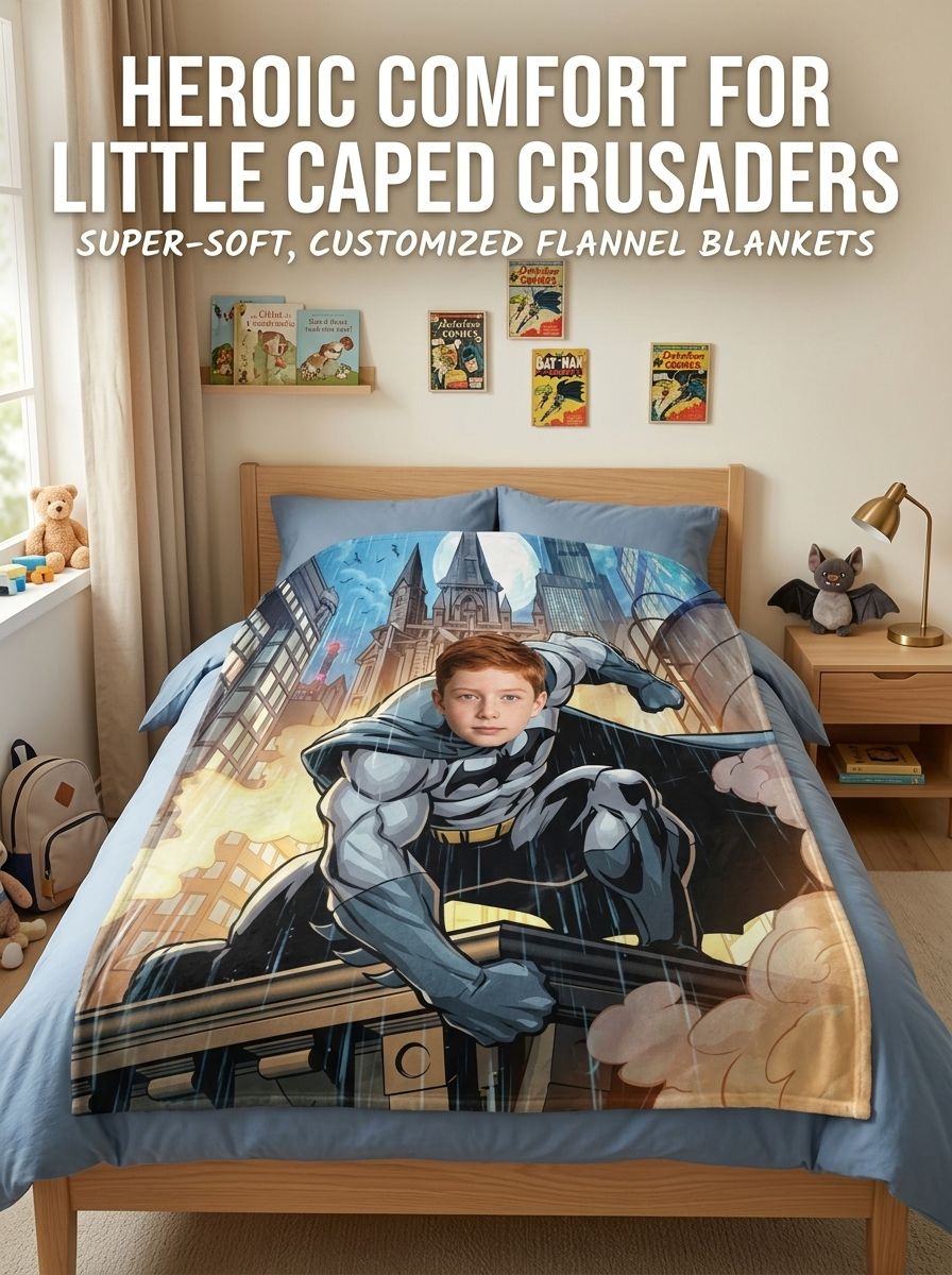 Personalized Superhero Photo Face Blanket Ultra Soft Flannel Fleece Throw Custom Novelty Gift for Kids and Family