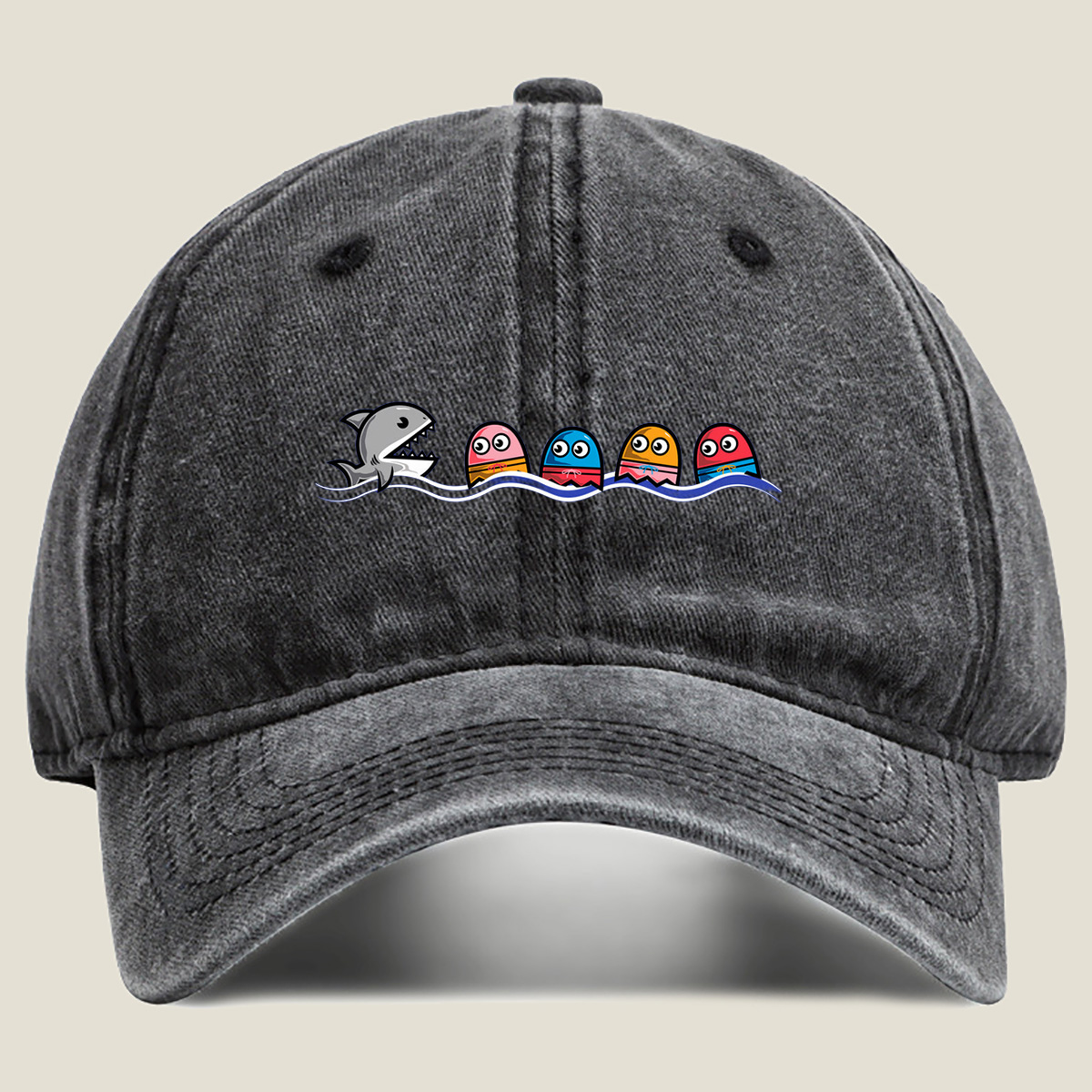 Pac-Man and the Shark - Washed Denim - Baseball Cap
