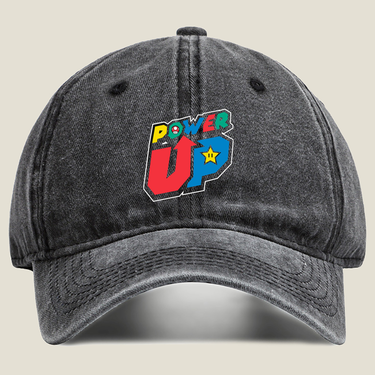 Power Up - Mario & Star - Washed Denim - Baseball Cap