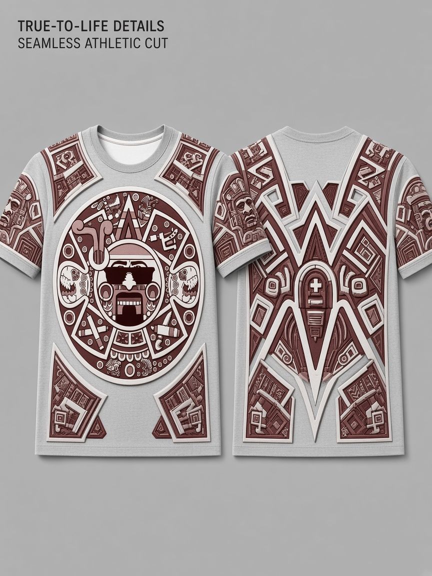 Aztec Sun Stone 3D Optical Illusion Graphic Tee, Breathable Athletic Mesh T-Shirt for Casual & Sports Wear