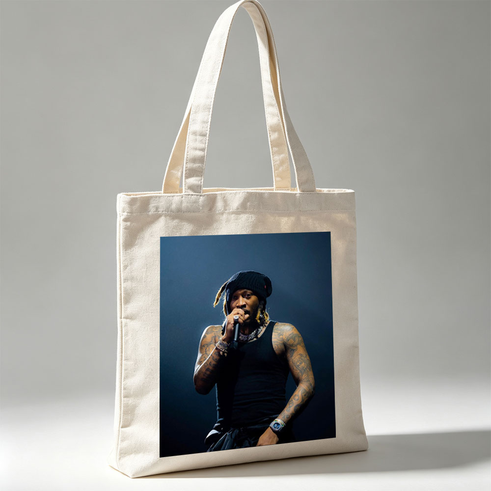 Lil Wayne Performing on Stage with Microphone in Hand - Canvas tote bags