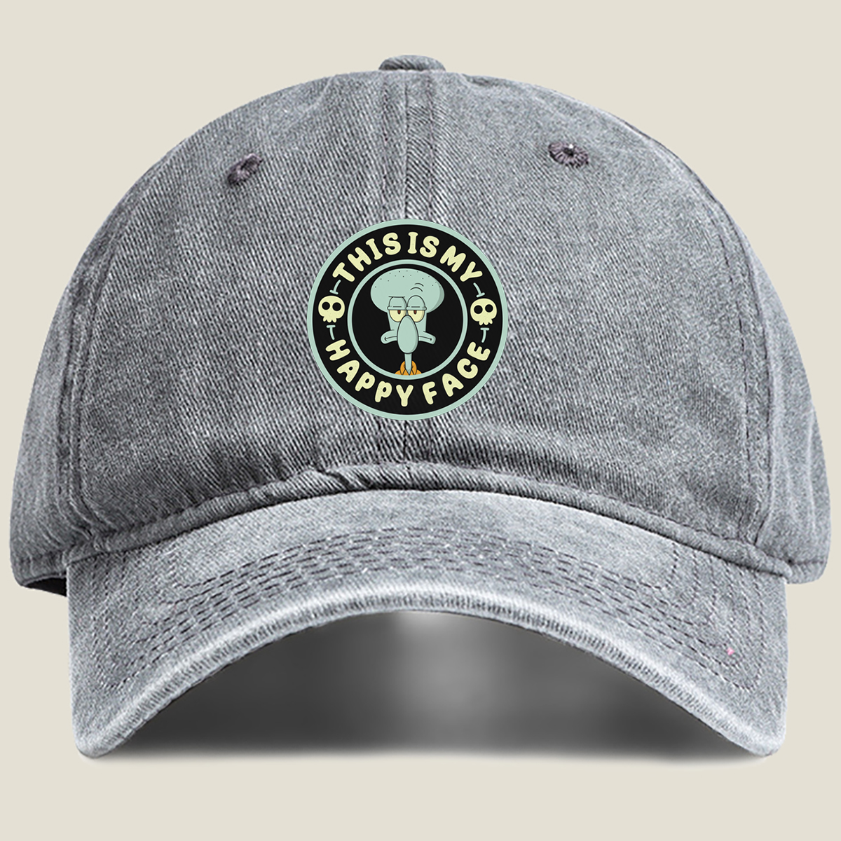 Squidward This Is My Happy Face - Washed Denim - Baseball Cap