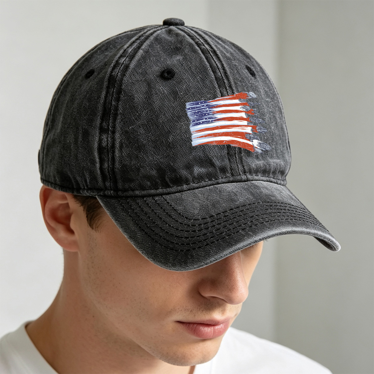 Star Trek and Star Wars Ships in American Flag Design - Washed Denim - Baseball Cap