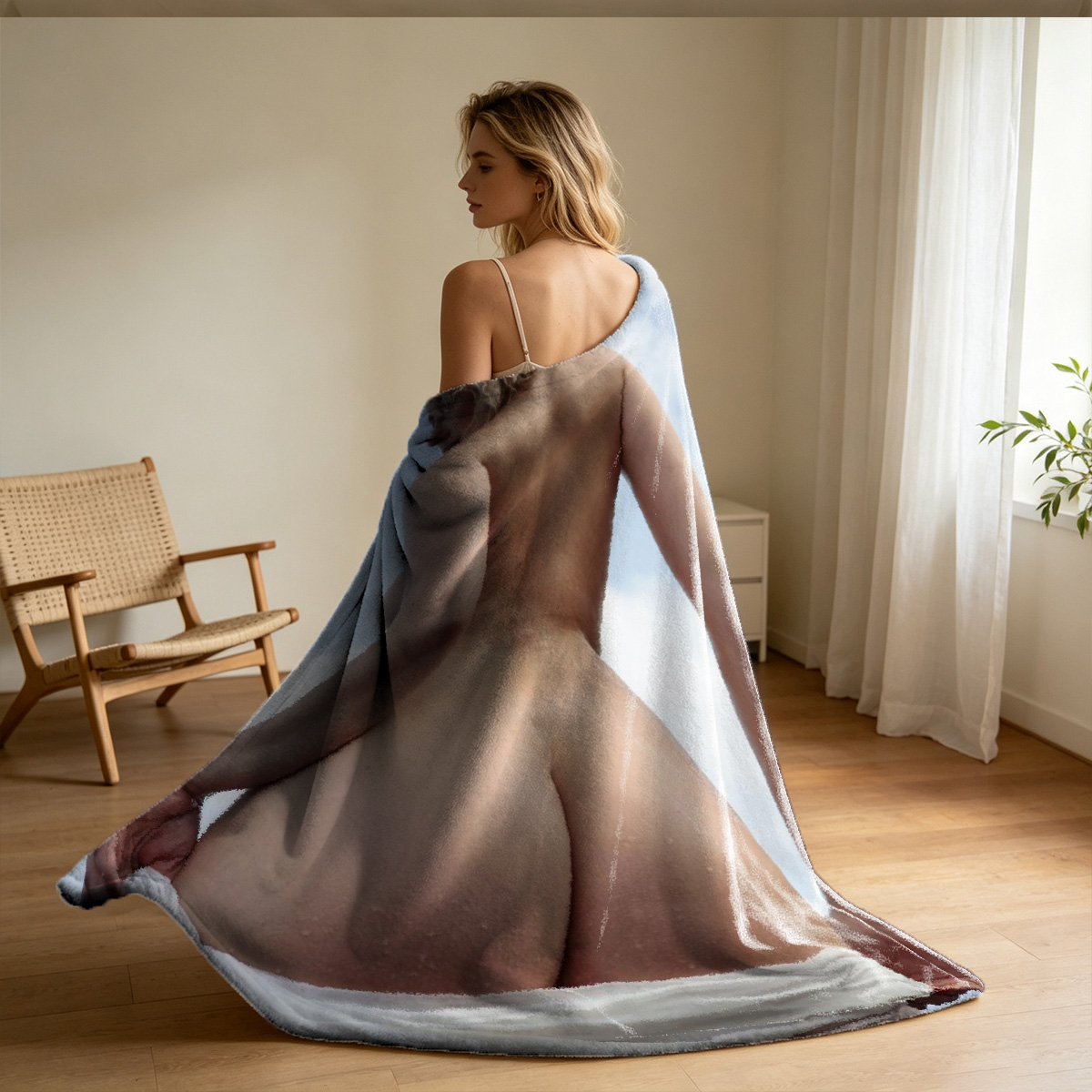 Nude Blonde on Chaise Lounge  - Blanket