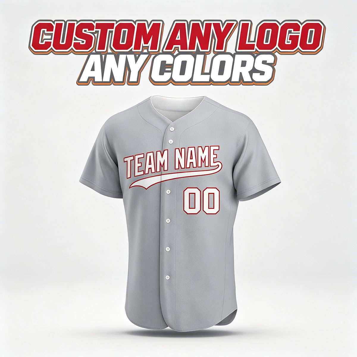 Custom Printed Detroit Script Style Baseball Jersey Gray Navy Piping Button Down Shirt for Men and Women