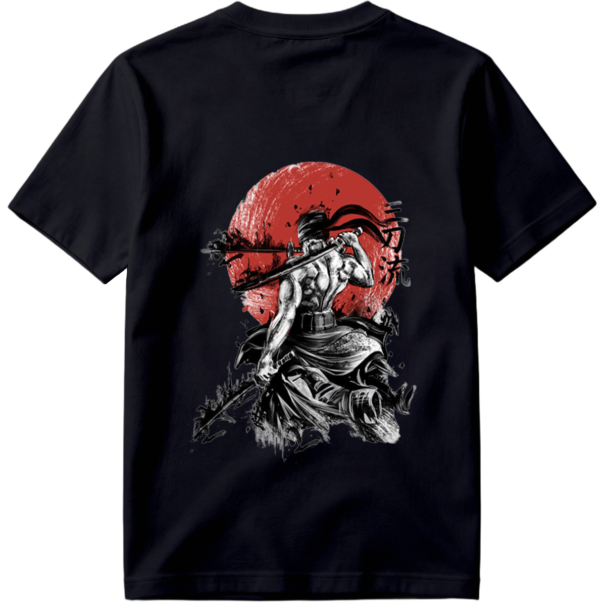 Samurai Warrior with Dual Swords Against Red Sun - Tee