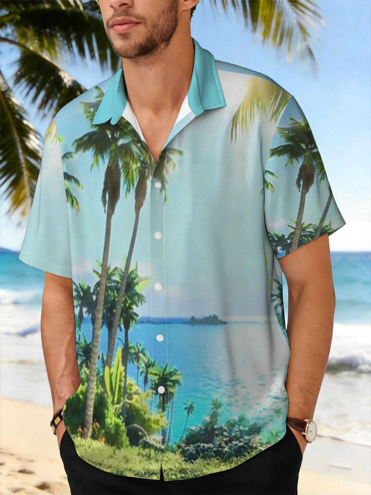 Tropical Paradise with Palm Trees and Crystal Clear Waters -  Shirt