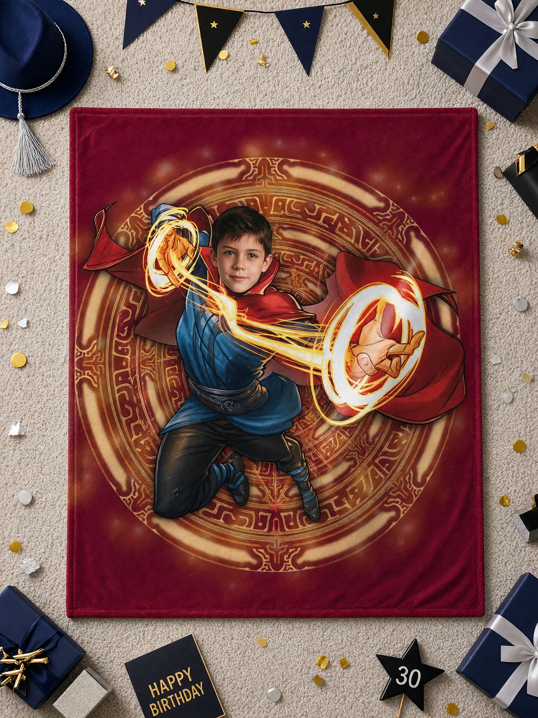 Custom Photo Face Blanket, Superhero Sorcerer Flannel Throw, Soft Velvet Fleece Bed Couch Ideal Personalized Gift