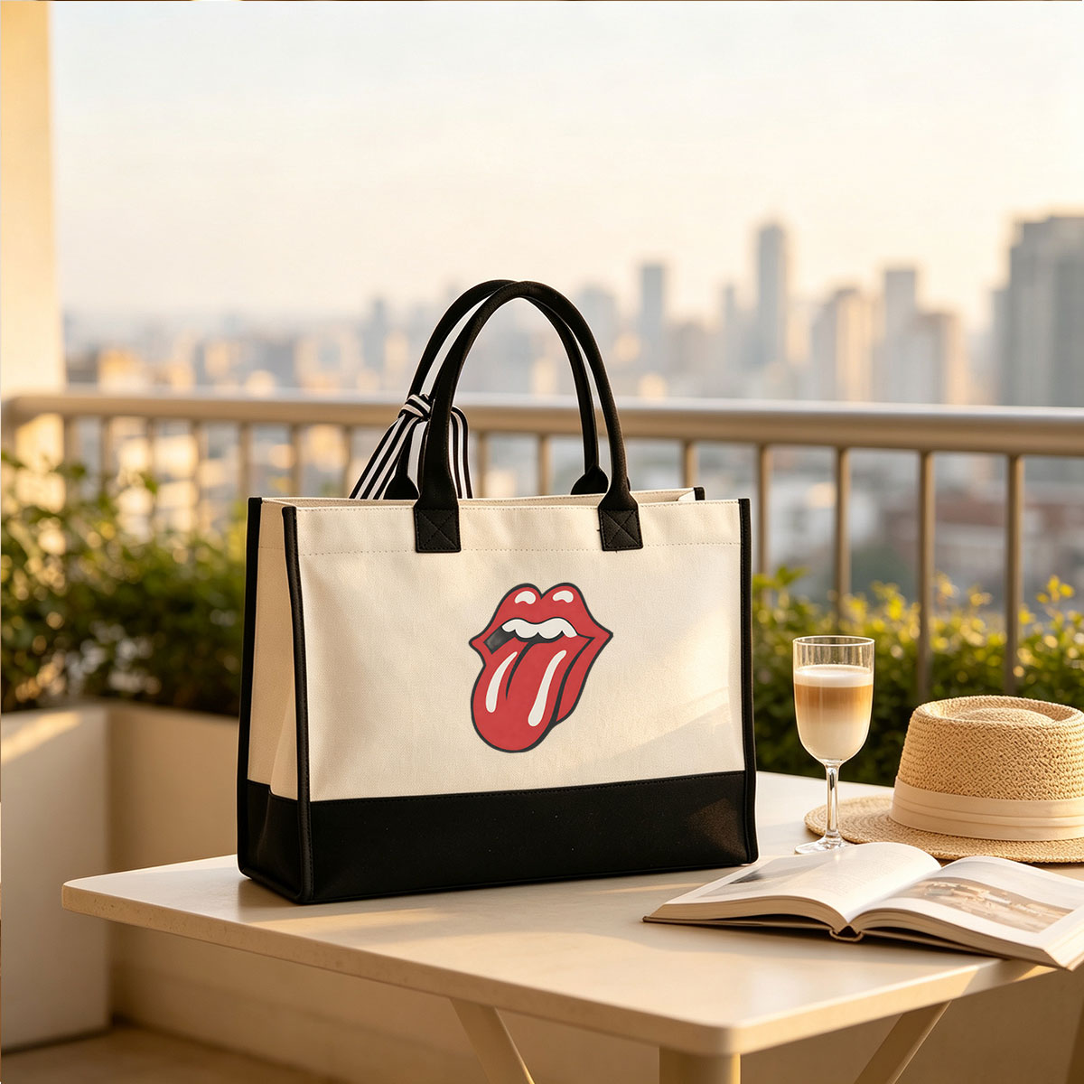 The Rolling Stones Tongue Logo - Canvas patchwork gift tote bag