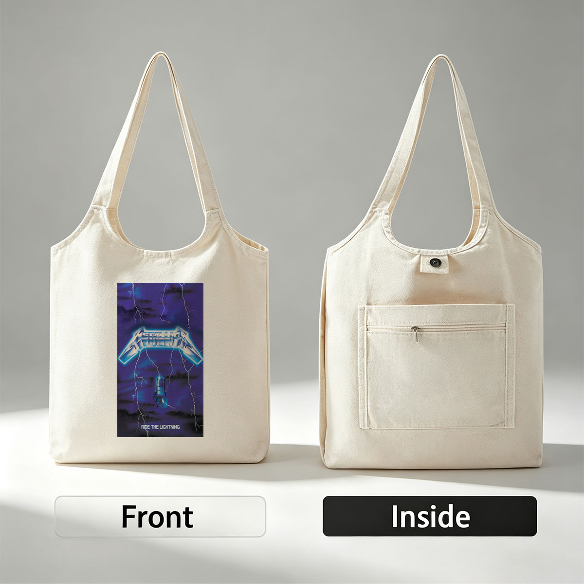 Metallica Electric Chair Lightning Storm Ride the Lightning Album Cover - Canvas shoulder bags/