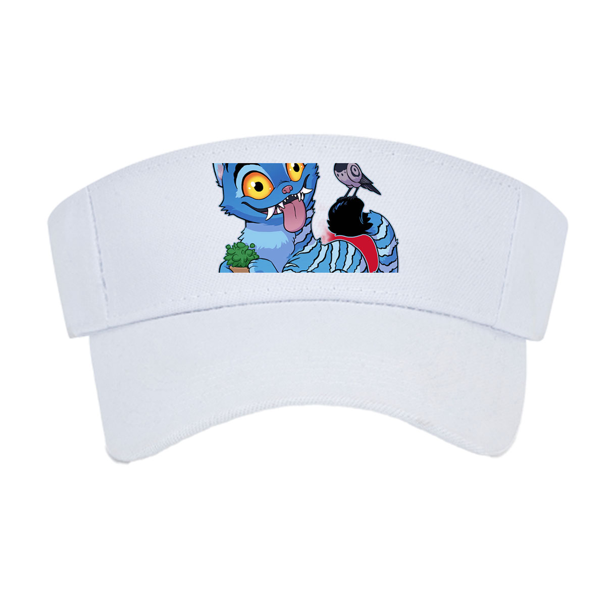 Blue Cat with Cactus and Bird on Head -  Visor cap