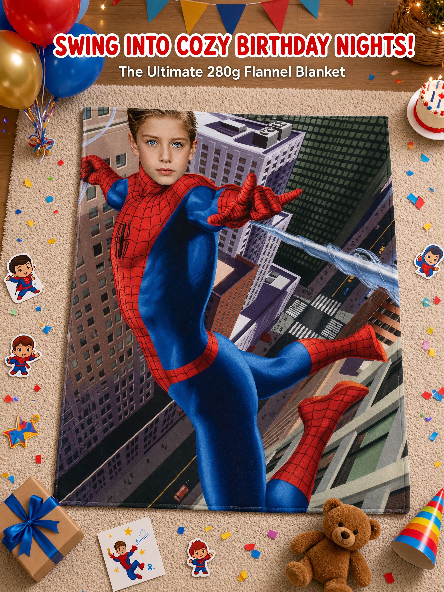 Custom Face Photo Superhero Fleece Blanket, Personalized Throw Blanket for Kids and Adults, Ideal Personalized Gift