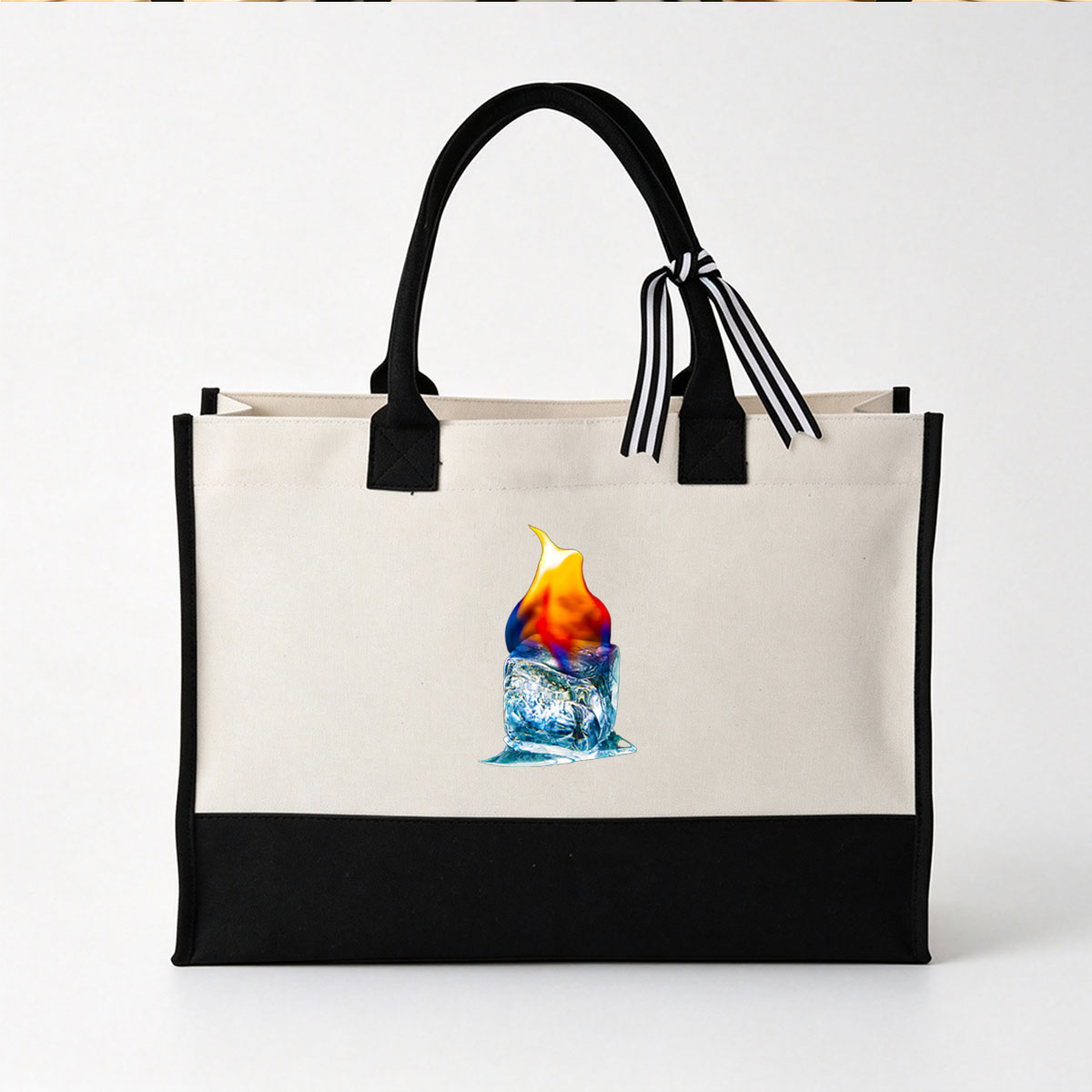 Ice Cube with Flame - Canvas patchwork gift tote bag