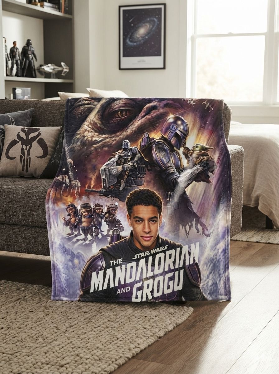 Custom Photo Face Flannel Blanket Personalized Sci-Fi Galaxy Adventure Throw Blanket Anti-Pilling Lightweight